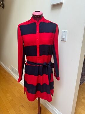 Armani Exchange Red and Navy Light Shirtdress Sz. 2